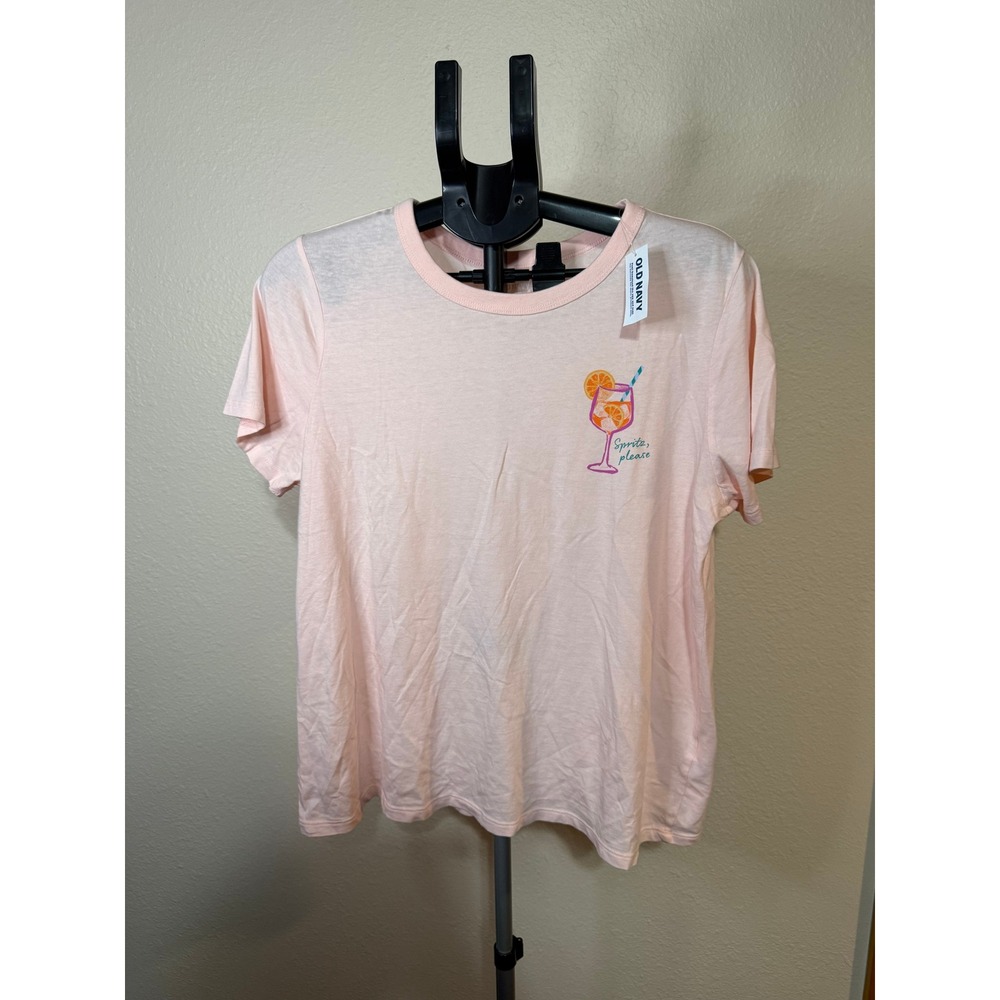 Old Navy EveryWear Pink Spritz Please Graphic Tee Shirt Womens Large L NWT